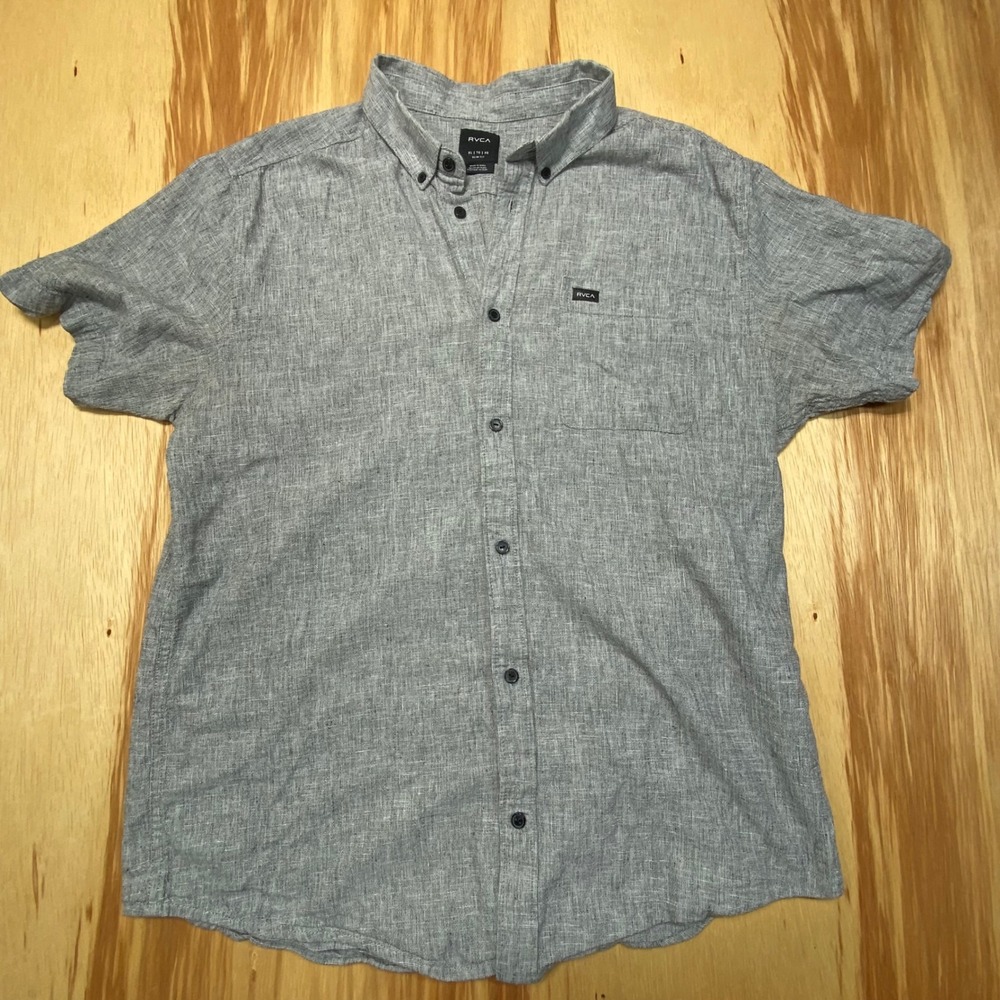 RVCA Gray Linen Button‎ Up Slim Fit XL